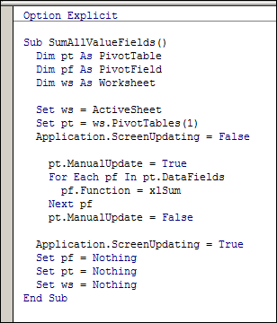 pivot table Summary Macro 02