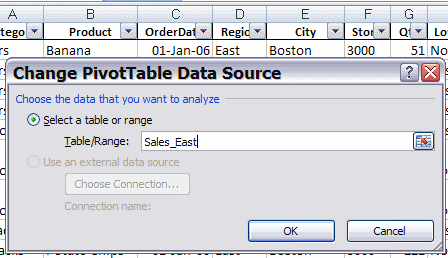 Change PivotTable Data Source dialog box Change PivotTable Data Source dialog box