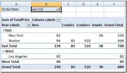 In Excel 2007 Pivot Table