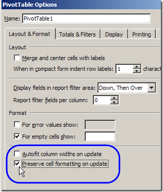 In Excel 2007 Pivot Table