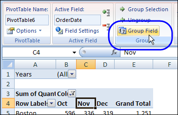 Group Field on the Ribbon’s Option tab