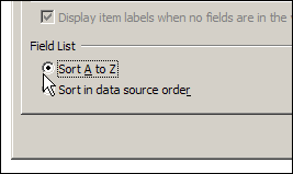 Pivot Table Field List Sort