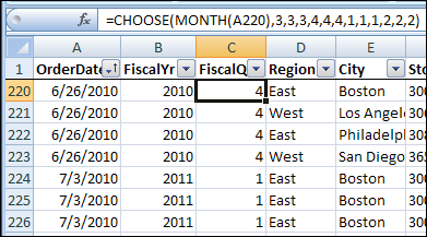 fiscal quarter formula for dates in June and July