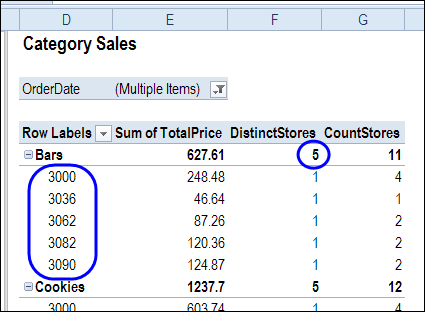 stores unique count in pivot table