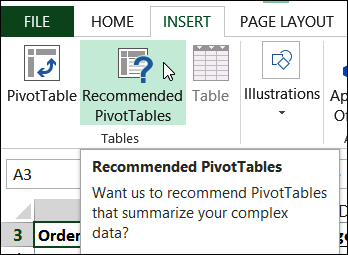 click Recommended PivotTables