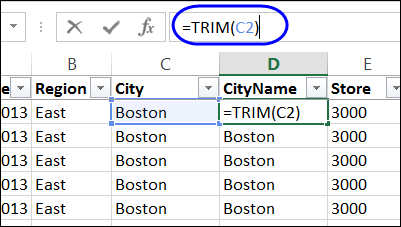 TRIM formula in source data table