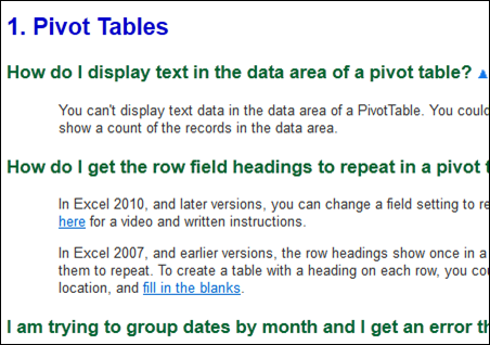 pivot table faqs