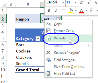 Refresh an Excel Pivot Table