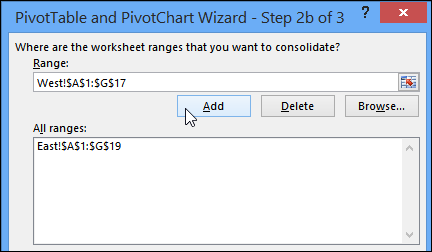 Select Multiple Consolidation Ranges in Pivot Table Wizard