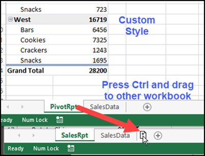 copy custom style in Excel 2016