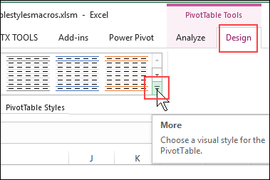 More button on the PivotTable Styles palette