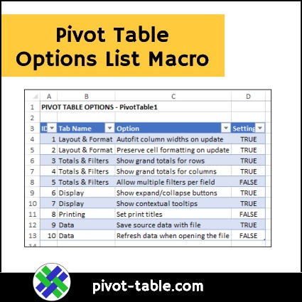 Pivot Table Options List Macro