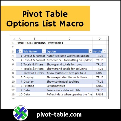 Pivot Table Options List Macro 