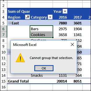 excel for mac cannot group this selection