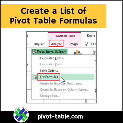 List Pivot Table Calculated Fields in Excel