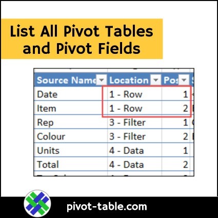 List All Pivot Tables and Pivot Fields