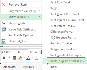 Click on Rank Largest to Smallest