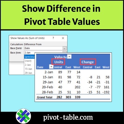 Show Difference in Values in Excel Pivot Table
