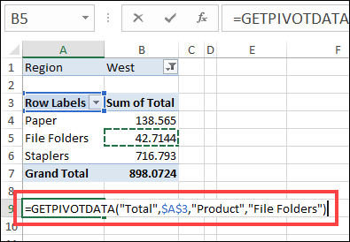 getpivotdata formula automatically created