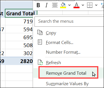 Remove Grand Total right-click