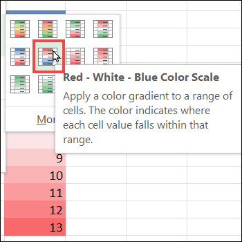 red white blue color scale  conditional formatting