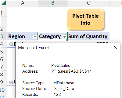 pivot table information message