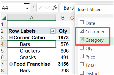 pivot table insert slicers