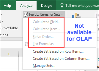 cannot use calculated fields or calculated items