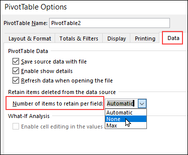 Prevent Old Items in Pivot Table