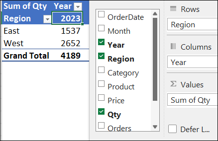 PivotTable Fields List