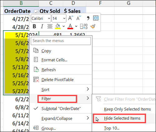 Quick Way to Hide Pivot Items