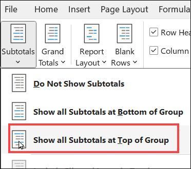 Show all Subtotals at Top of Group