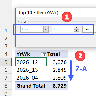 pivot table based on the sales data sorted and filtered