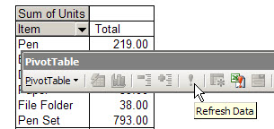 pivot table toolbar with buttons disabled